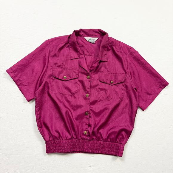 Upcycled Vintage 80s Fashion Attitudes Pink Button Up Blouse, Size 14 - Picture 1 of 8